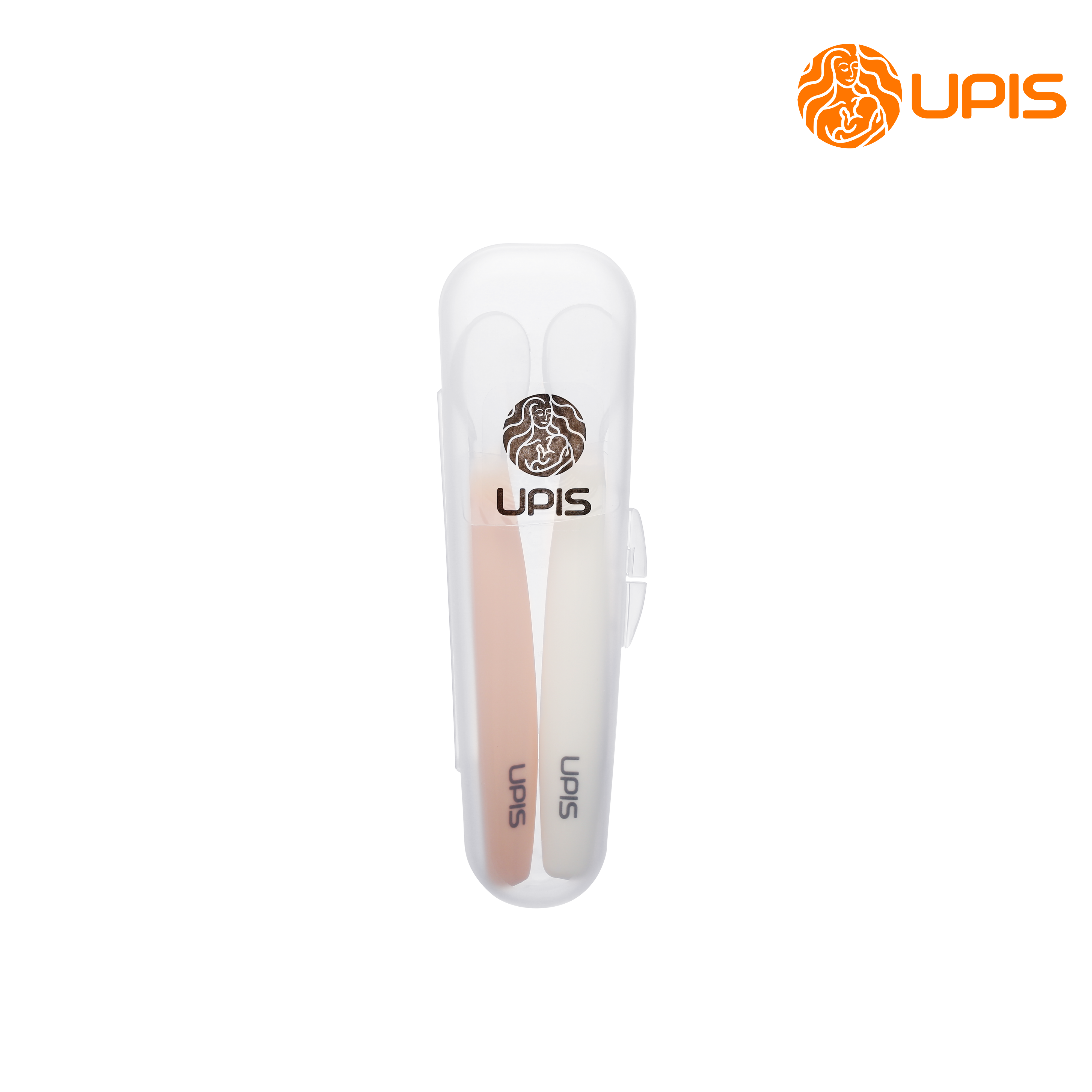 Thìa ăn dặm Upis silicon siêu mềm cho bé, màu hồng + trắng